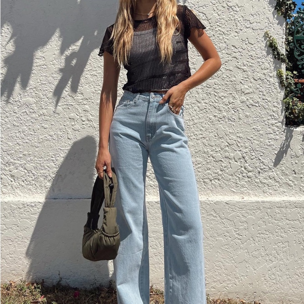 Princess Polly Blue Flare Wide Leg Jeans